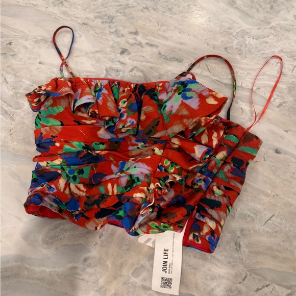 Zara Tops - NWT Zara Red Ruffled Crop Top